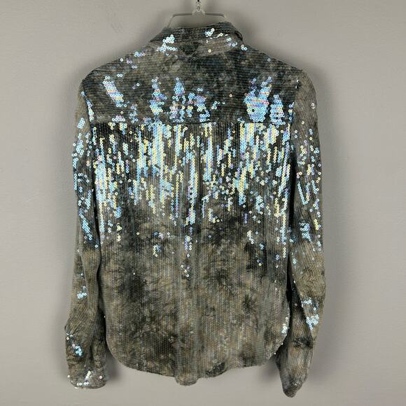 Anthropologie Pilcro Boho Tie Dye Sequin Long Sleeve Button Front Blouse S - Picture 4 of 8